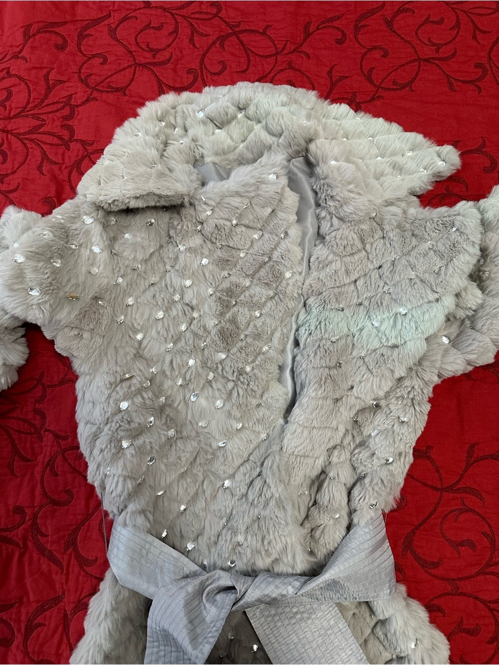 Sheri Bodell Silver Natural Rabbit Fur Belted Teddy Jacket - Picture 7 of 11